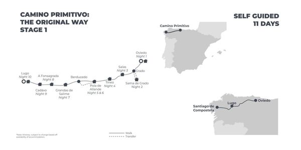 Camino Primitivo Stage one 11 Days Walk Map